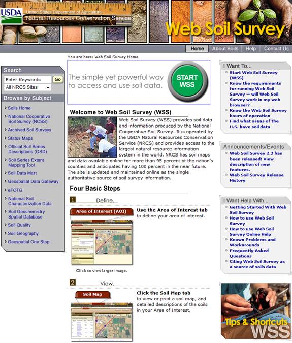 Web Soil Survey Intro Page.
